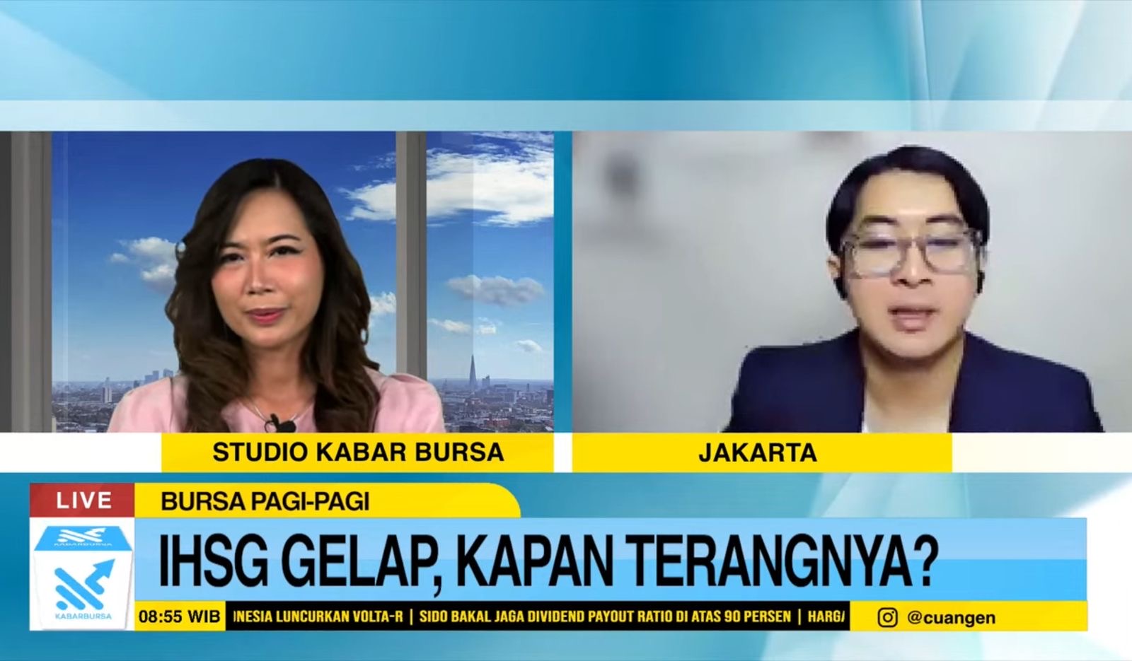 Tangkapan layar program Bursa Pagi-Pagi di Kabar Bursa yang membahas prospek IHSG bersama analis pasar modal Hendra Wardana. Dalam diskusi ini, Hendra mengulas faktor-faktor yang menekan pasar serta kemungkinan pemulihan indeks di tengah tekanan eksternal dan domestik. Foto: Tangkapan layar YouTube Kabar Bursa.