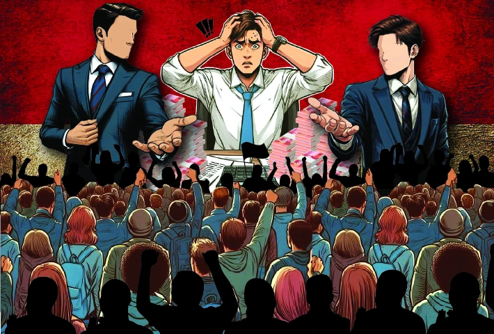 lustrasi Editorial : Terjebak Program Populis, APBN Kian Menipis. Ilustrator Andrew Bernad