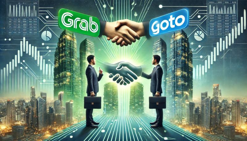 Ilustrasi merger GOTO dan Grab. Foto: Kabar Bursa