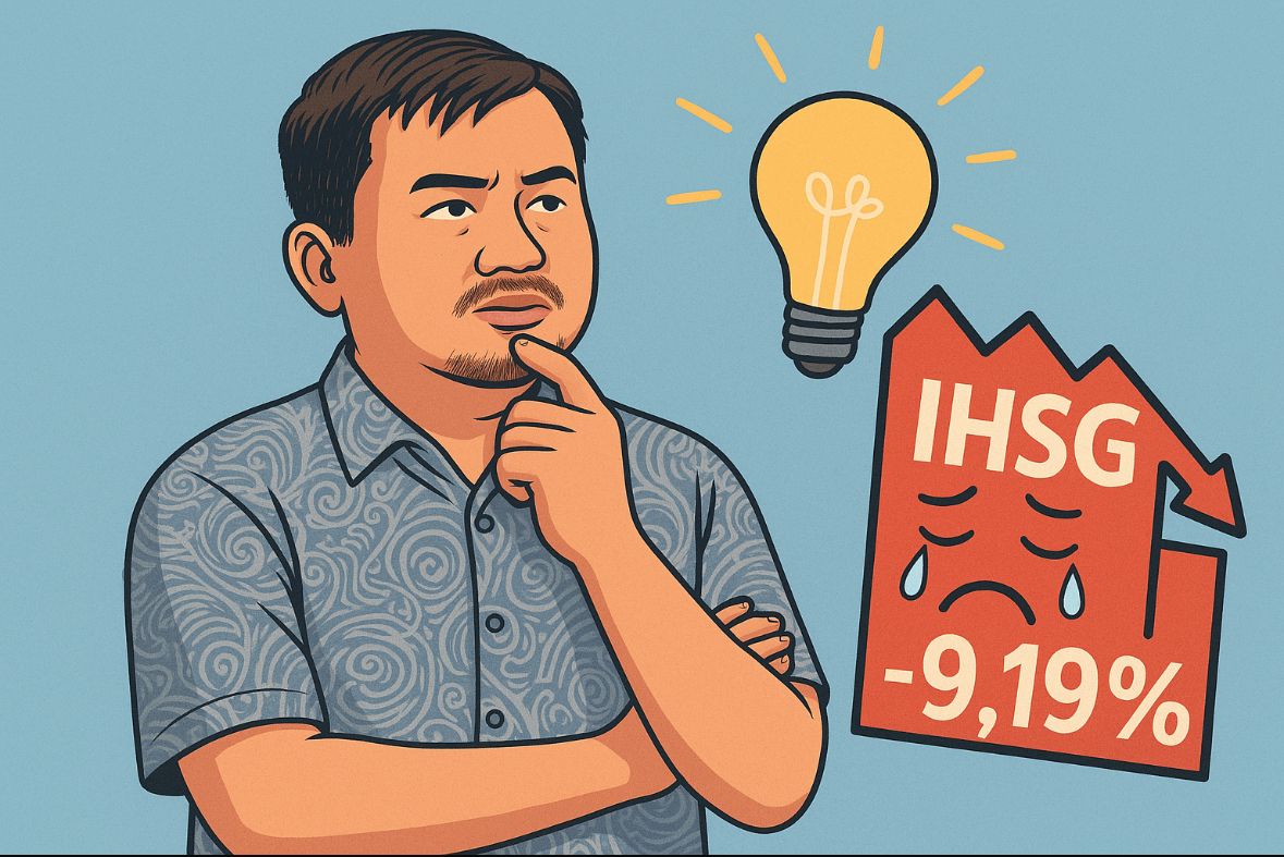 Ilustrasi Analis Pasar Modal Surya Rianto membagikan strategi aman menghadapi IHSG yang anjlok akibat gejolak tarif dagang. Gambar dibuat oleh A untuk KabarBursa.com.