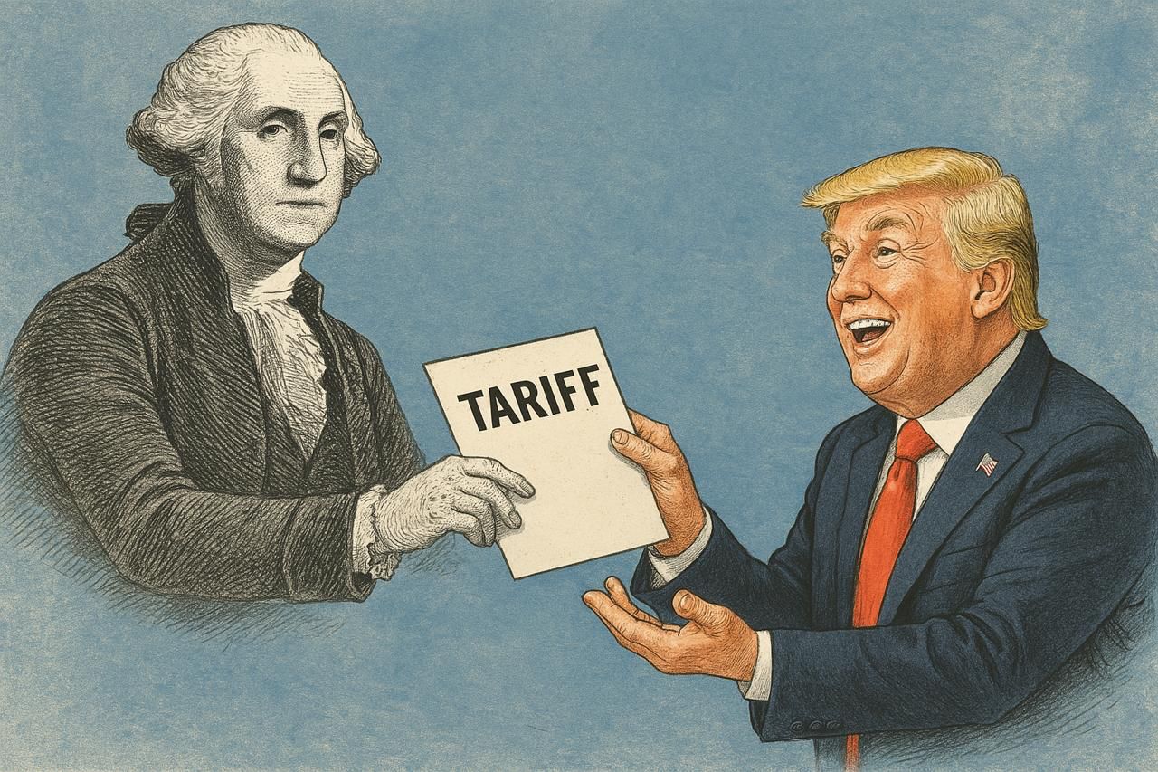 Ilustrasi sejarah tarif dari Presiden Washington hingga Presiden Donald Trump di Amerika Serikat. Gambar dibuat oleh AI untuk KabarBursa.com.