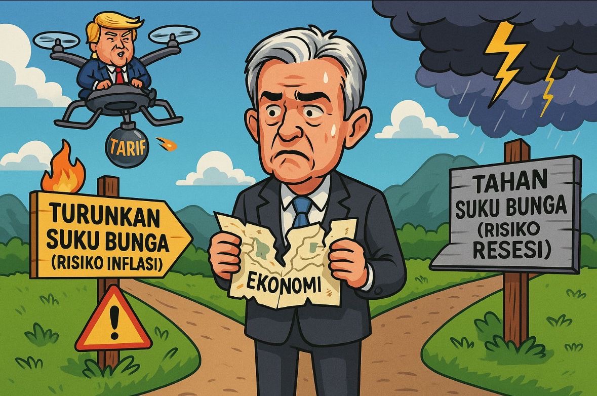 Ilustrasi: Kebijakan tarif impor Trump bikin Ketua The Fed Jerome Powell serba salah. Gambar dibuat oleh AI untuk KabarBursa.com.