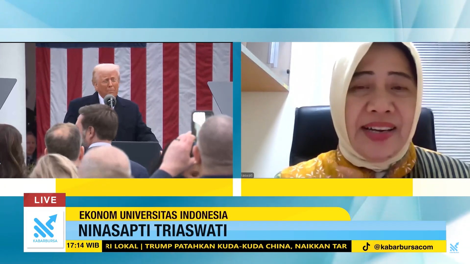 Ekonom dari Universitas Indonesia Ninasapti Triaswati dalam wawancara eksklusif bersama Kabarbursa.com, di Kabar Bursa Hari Ini, Rabu, 9 April 2025. (Foto: Kabarbursa)