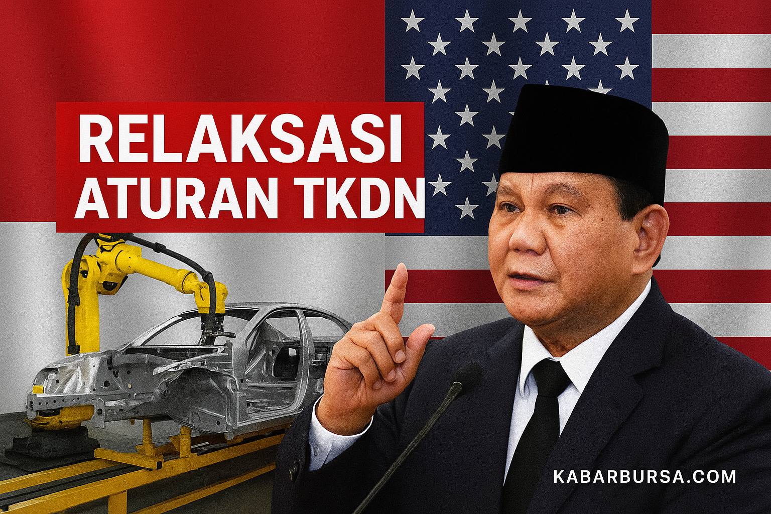 Presiden Prabowo buka peluang relaksasi aturan TKDN: antara diplomasi dagang dan tantangan kemandirian industri nasional. (Foto: AI untuk KabarBursa)
