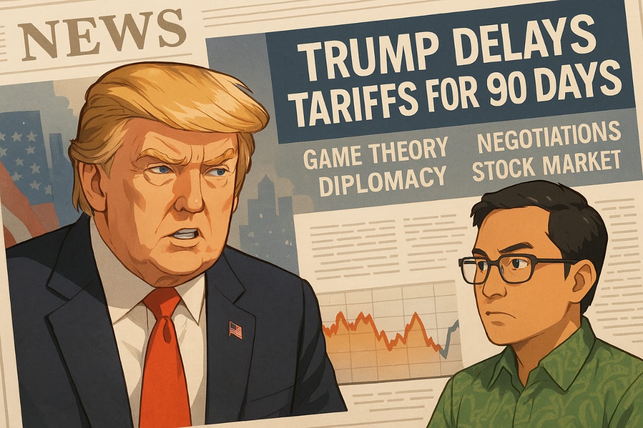 Ilustrasi residen Donald Trump dan keputusan menunda tarif hingga 90 hari ke depan. (Gambar dibuat oleh AI untuk keperluan KabarBursa.com)