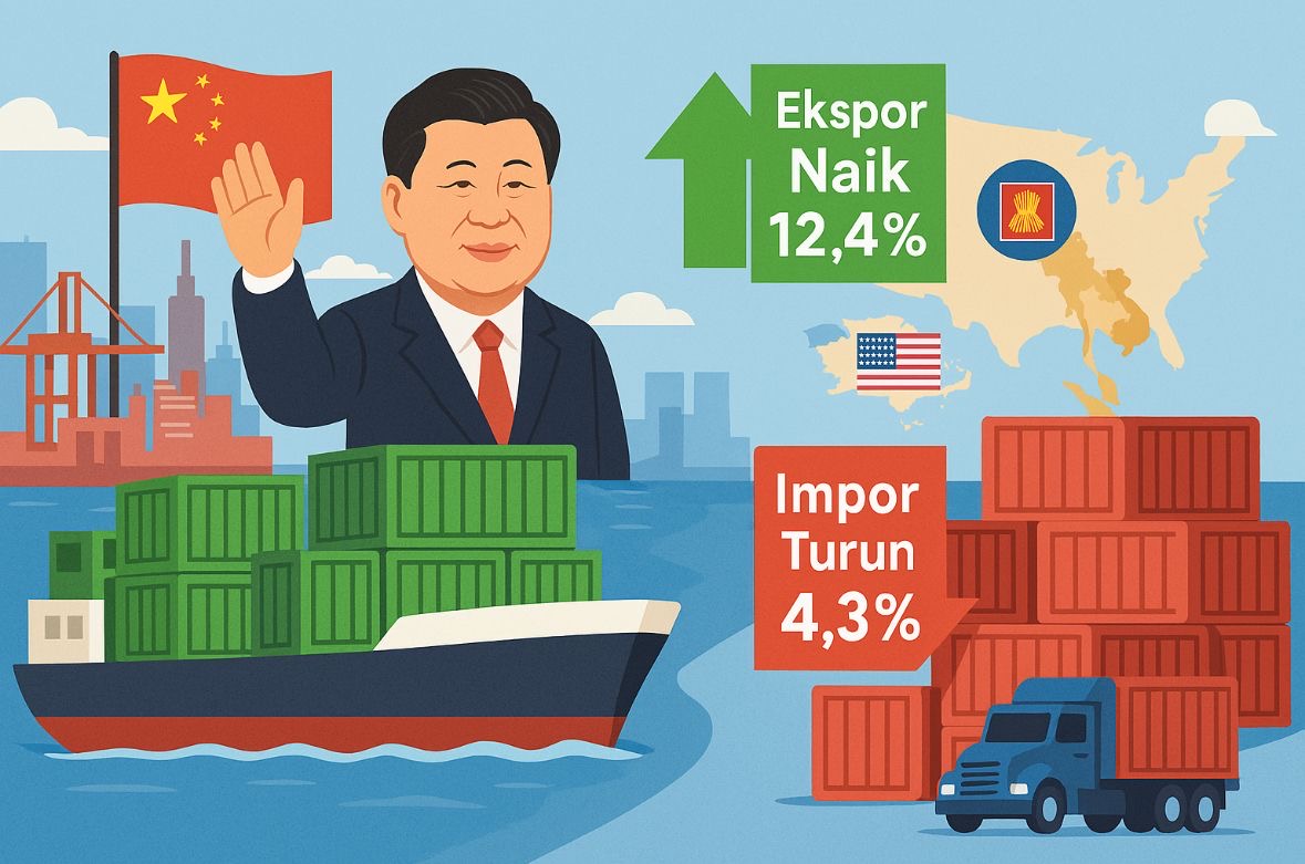 Ilustrasi ekspor dan impor China. Gambar dibuat oleh AI untuk KabarBursa.com.