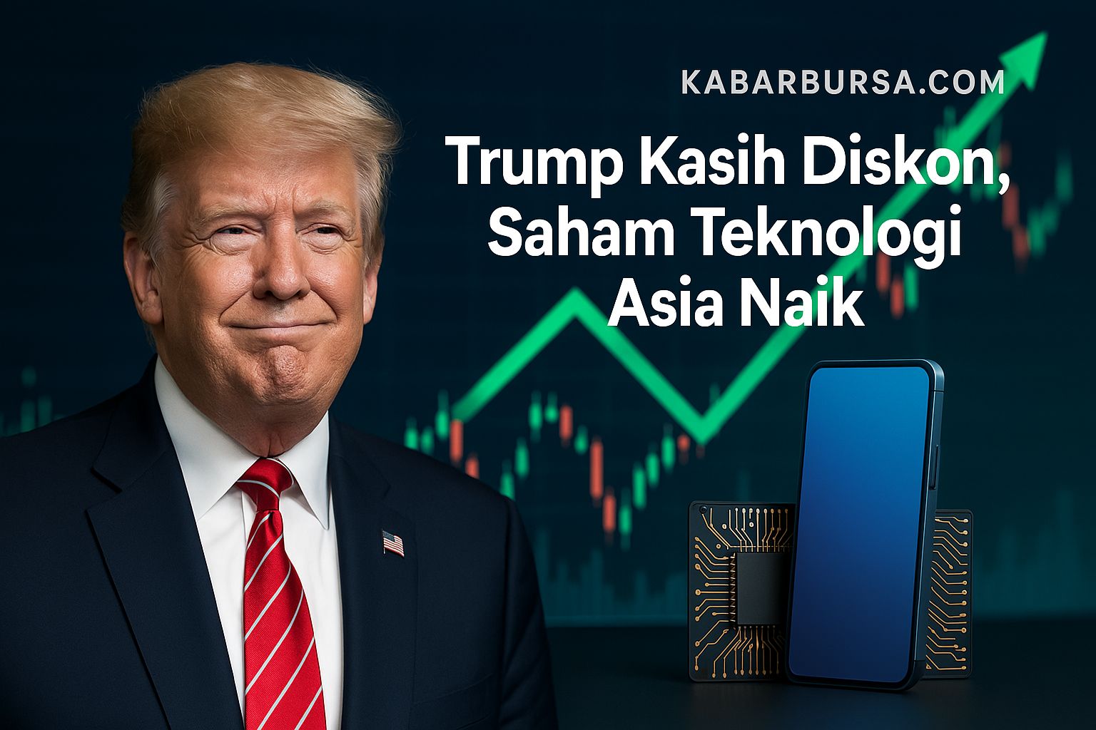 Pengecualian tarif dari Trump bikin saham teknologi Asia reli bareng. Gambar dibuat oleh AI untuk KabarBursa.com.