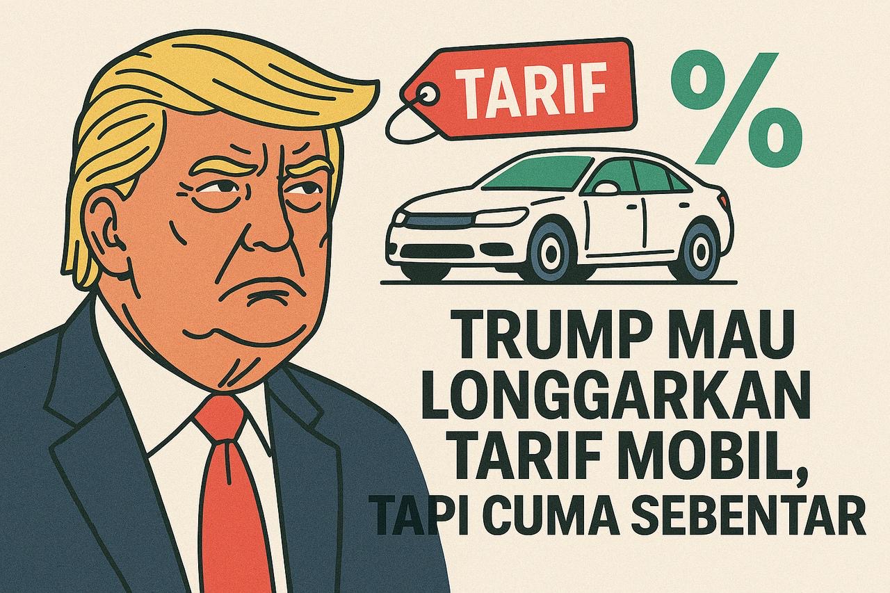 Presiden AS Donald Trump memberi sinyal akan mengecualikan sementara industri otomotif dari tarif impor. Gambar dibuat oleh AI untuk KabarBursa.com.