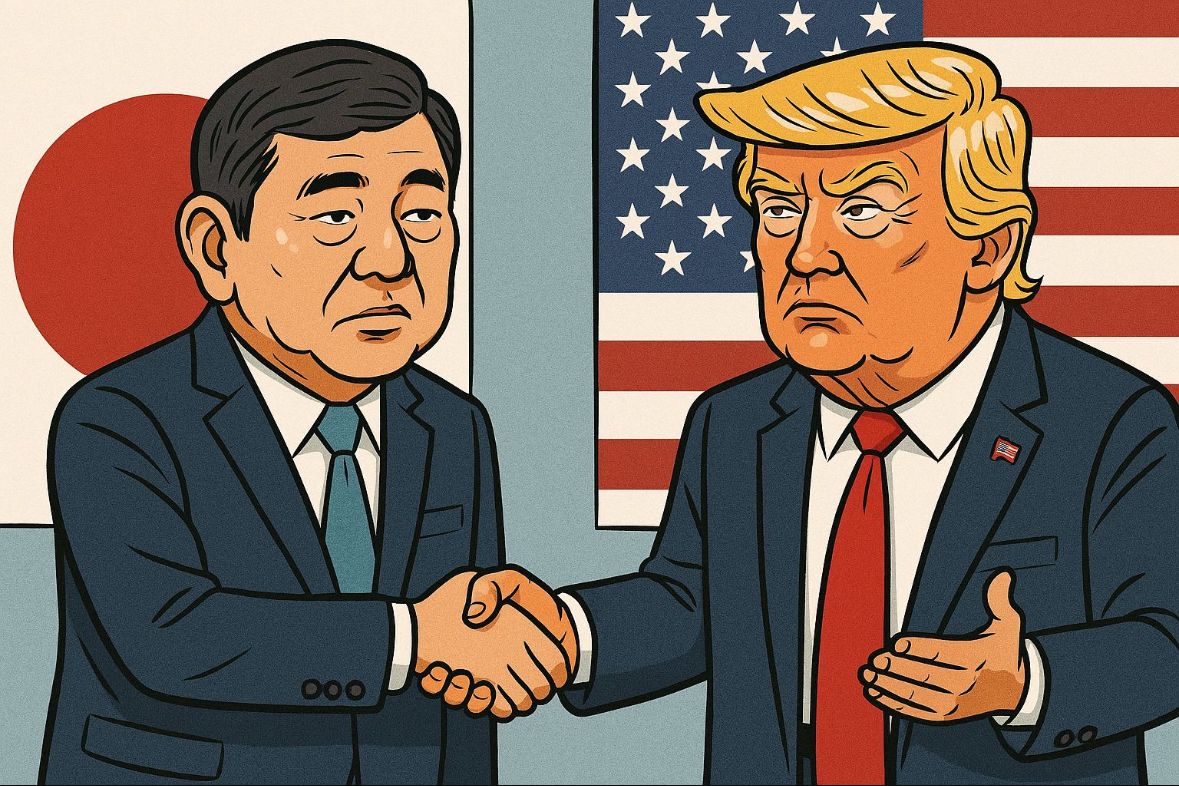 Menjelang kunjungan ke Washington, Jepang tegaskan lebih memilih bantu ekonomi AS lewat investasi ketimbang tarif. Gambar dibuat bleh AI untuk KabarBursa.com.