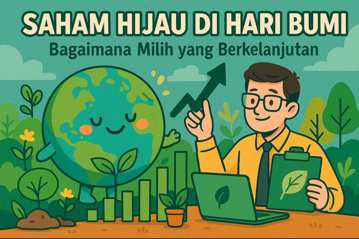 Ilustrasi saham hijau di Hari Bumi. Gambar dibuat Oleh AI untuk KabarBursa.com.