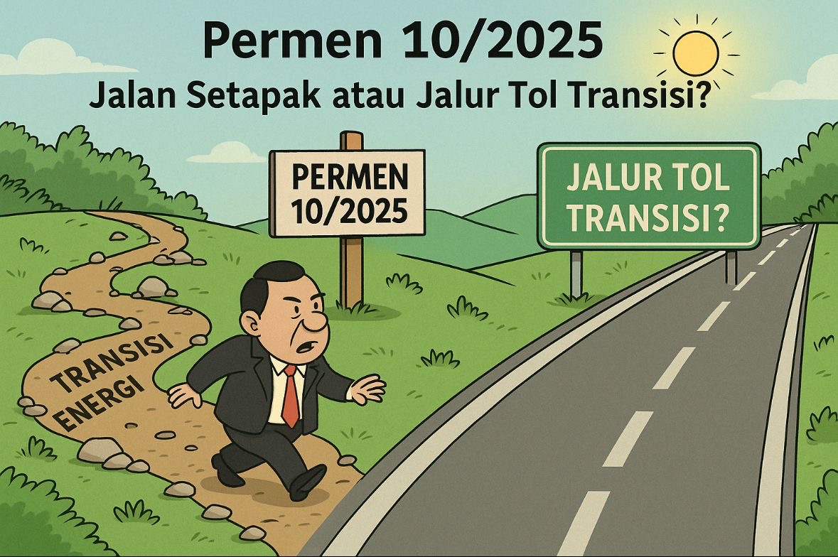 Permen ESDM 10/2025 diharapkan jadi kompas transisi energi Indonesia. Tapi minimnya tenggat waktu dan masih dibukanya ruang bagi PLTU batu bara memunculkan tanya: ini jalan menuju hijau, atau jalan buntu? Gambar dibuat oleh AI untuk KabarBursa.com.