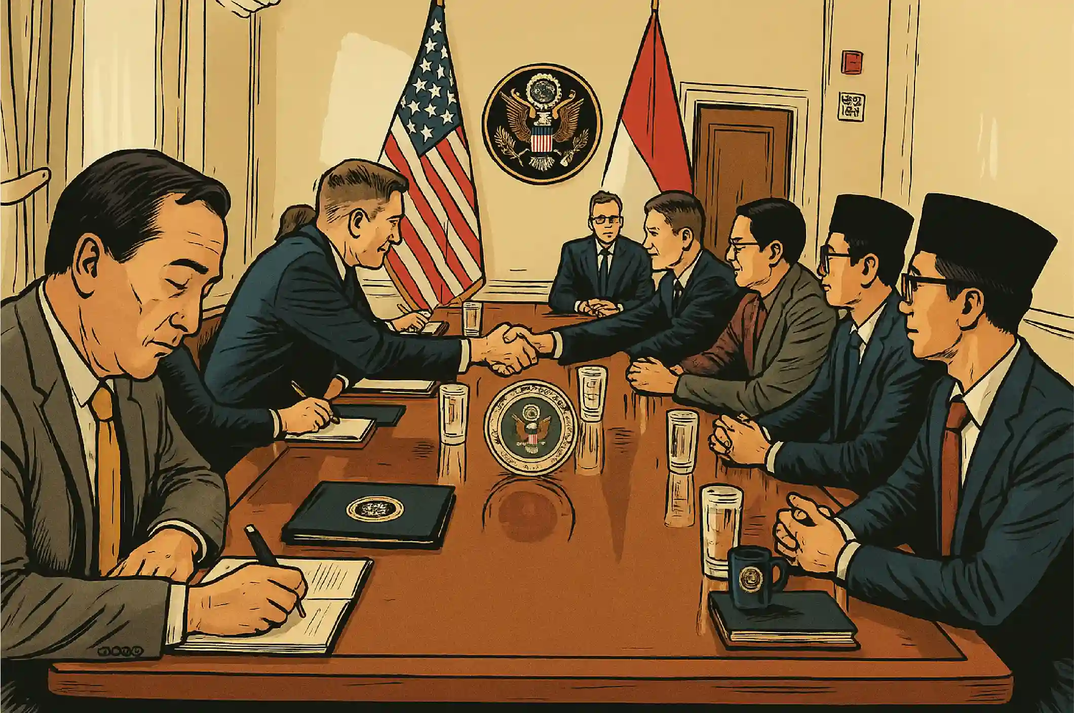 Ilustrasi Delegasi Indonesia melakukan negosiasi dengan Pemerintah Amerika Serikat agar pengenaan pajak Impor AS dapat di sesuaikan