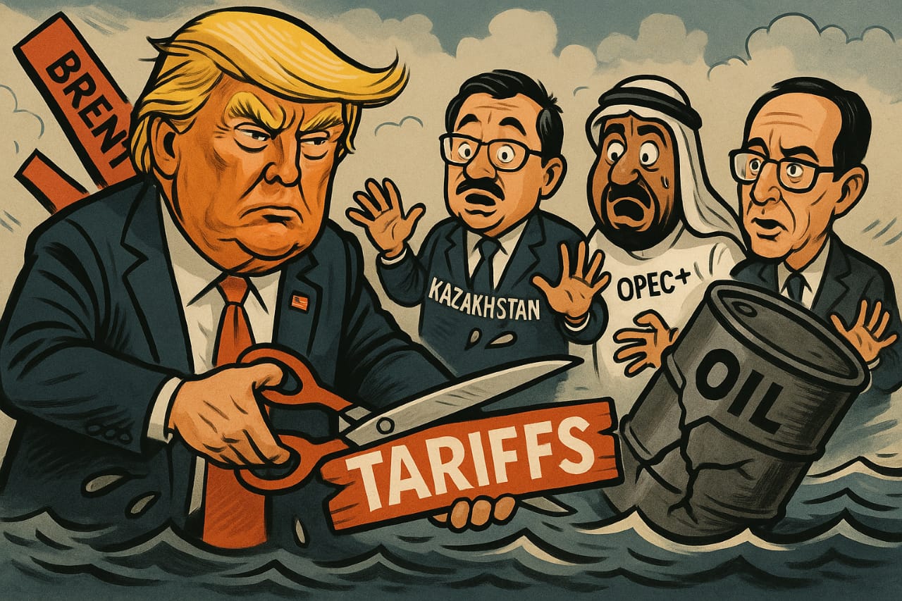 Ilustrasi harga minyak nya global anjlok akibat perang dagang dan rencana OPEC+. (Gambar dibuat oleh AI untuk KabarBursa.com)