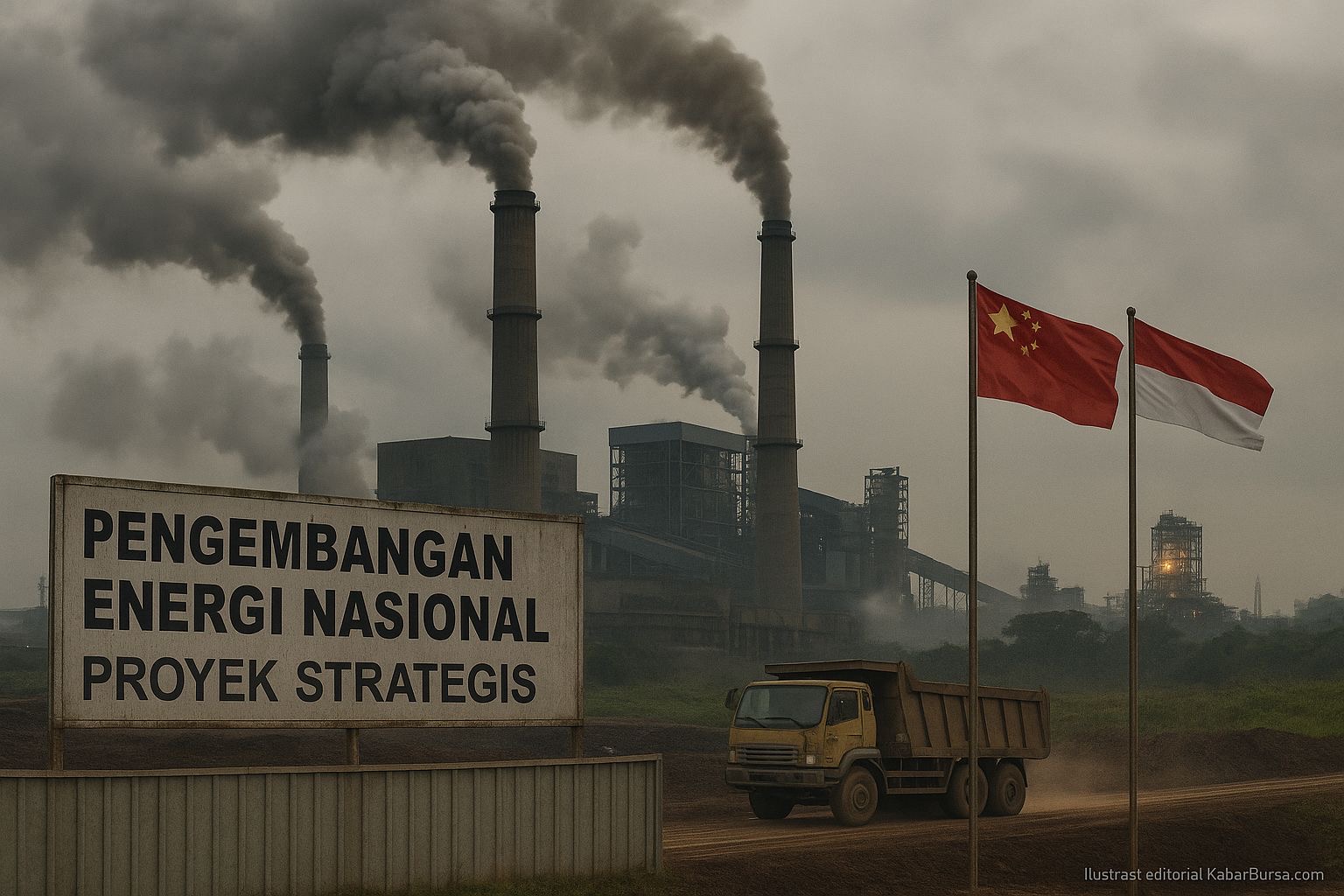 China masih bangun PLTU batu bara di Indonesia meski janji setop sejak 2021. Gambar dibuat oleh AI untuk KabarBursa.com.