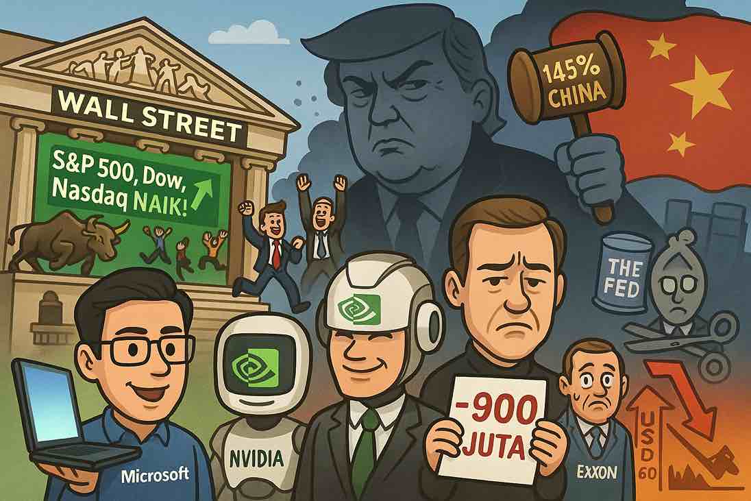 Wall Street catat kemenangan beruntun terpanjang sejak 2004, didorong laporan tenaga kerja dan harapan damai dagang China. Gambar dibuat oleh AI untuk KabarBursa.com