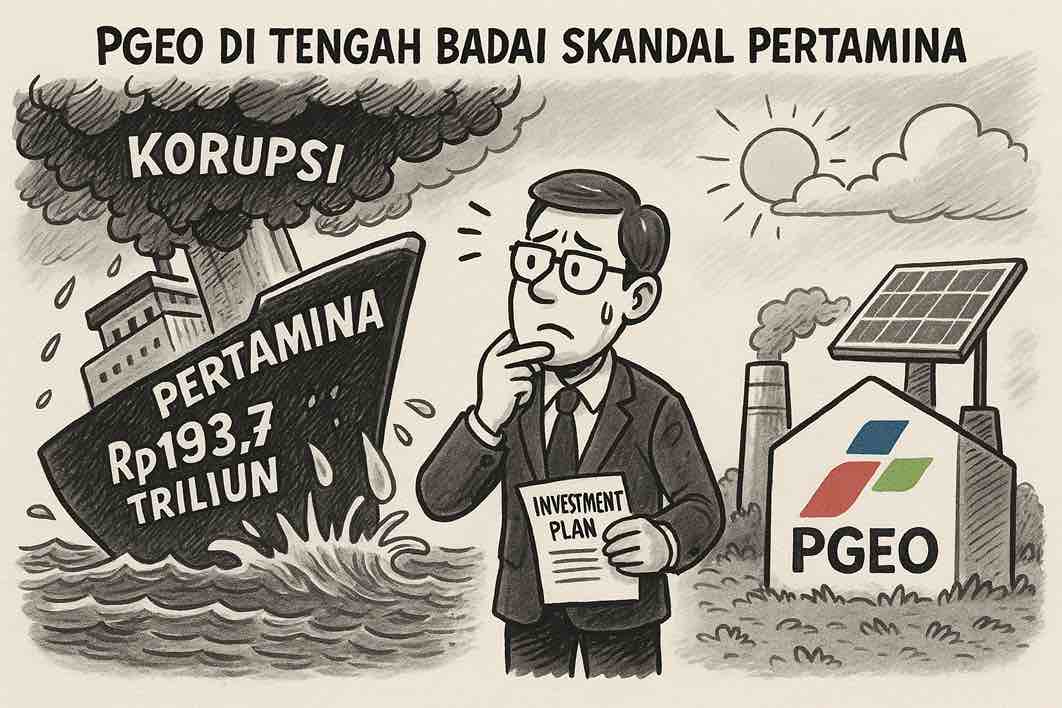 Kasus korupsi Pertamina senilai Rp193,7 triliun mengguncang pasar, sorotan investor tertuju ke PGEO, bagaimana risiko governance memengaruhi peluang energi terbarukan? Gambar dibuat oleh AI untuk KabarBursa.com.