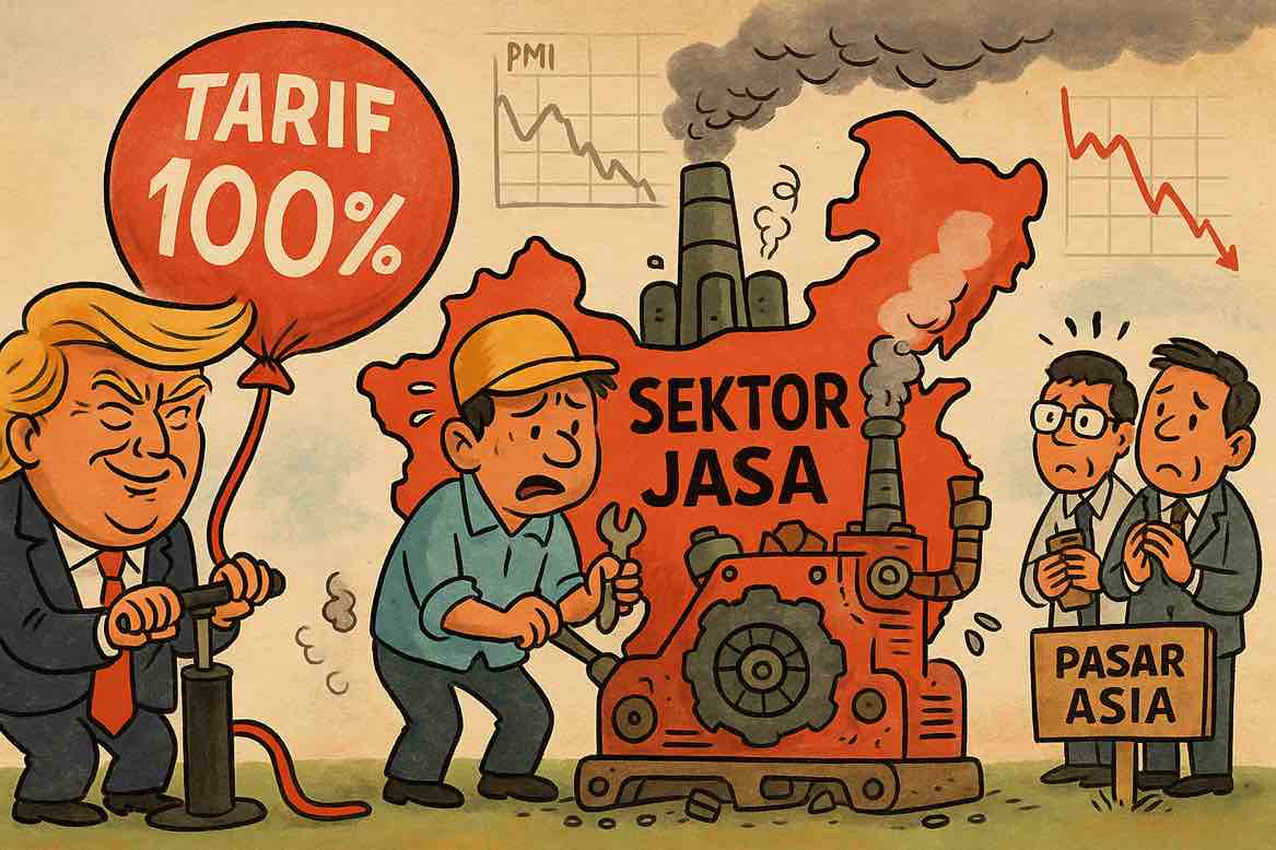 PMI jasa China jatuh ke titik terendah tujuh bulan, menandai perlambatan sektor jasa di bawah tekanan tarif dan permintaan yang melemah.