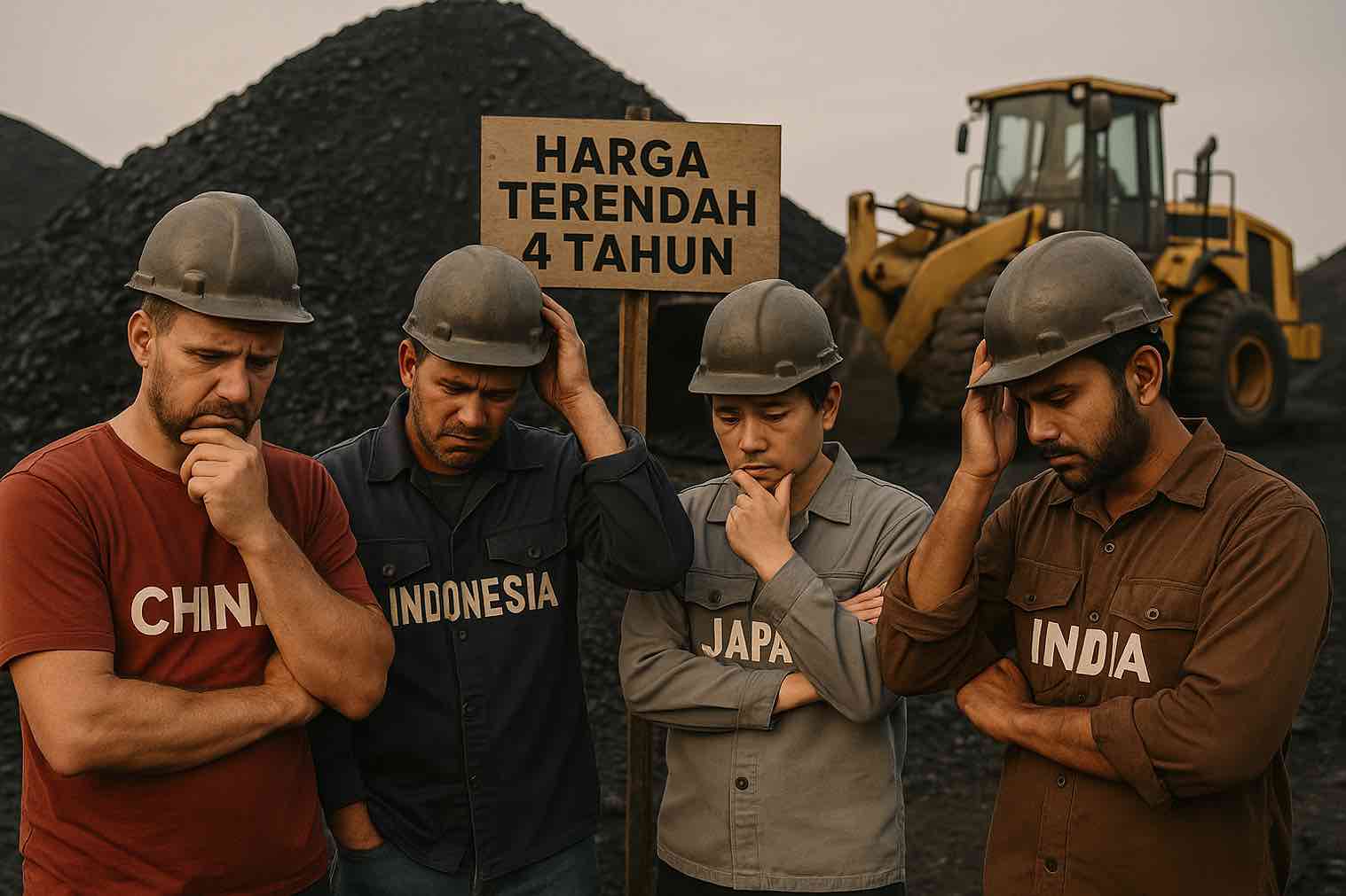 Harga batu bara Asia jatuh ke level terendah empat tahun, didorong penurunan impor dari China, India, dan Jepang serta rekor produksi batubara domestik China. Gambar dibuat oleh AI untuk KabarBursa.com.