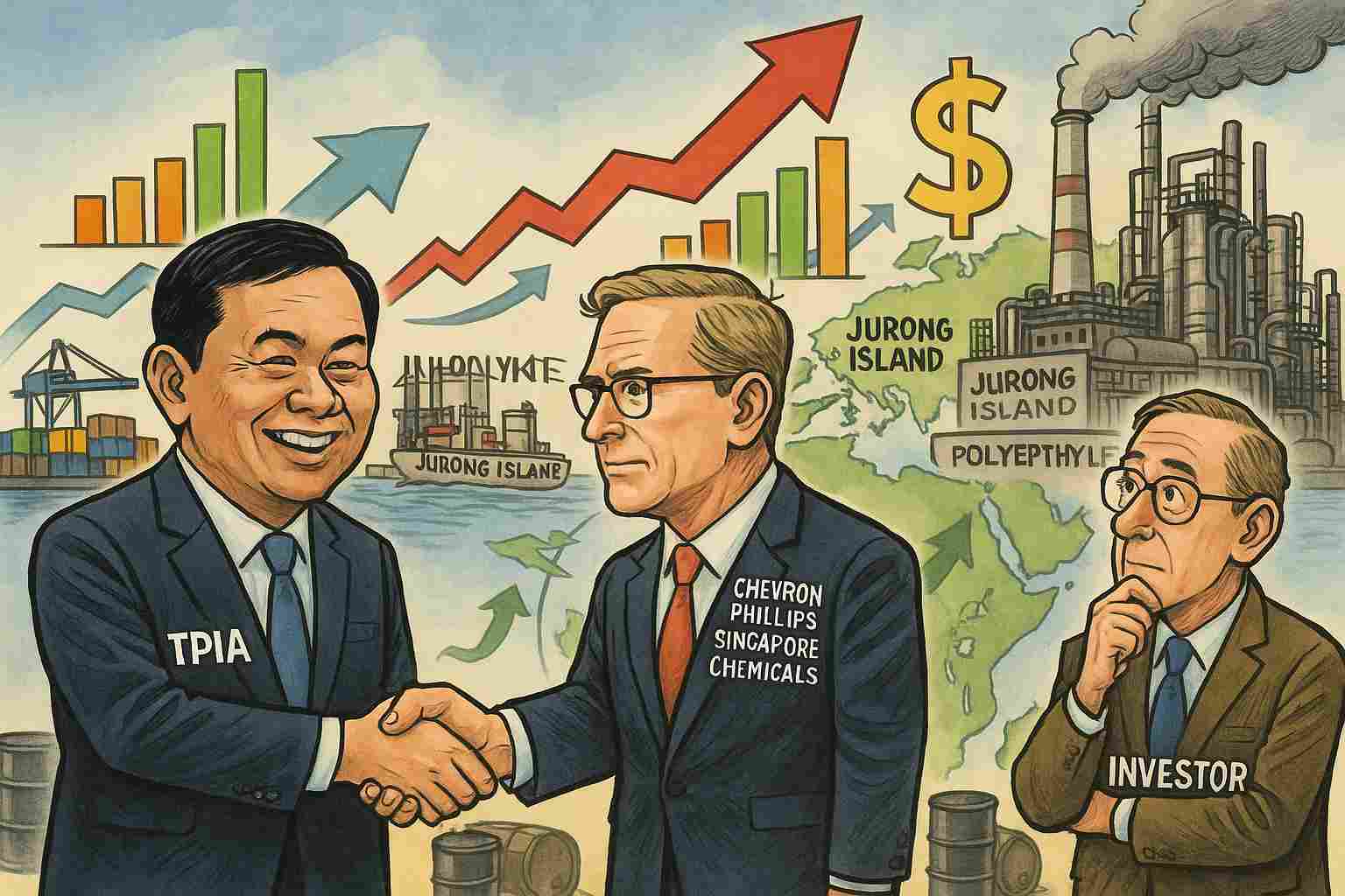 Ilustrasi akuisisi Chevron Philips Singapore Chemicals dengan PT Chandra Asri Pacifik Tbk (IDX: TPIA). (Gambar dibuat oleh AI untuk KabarBursa.com)