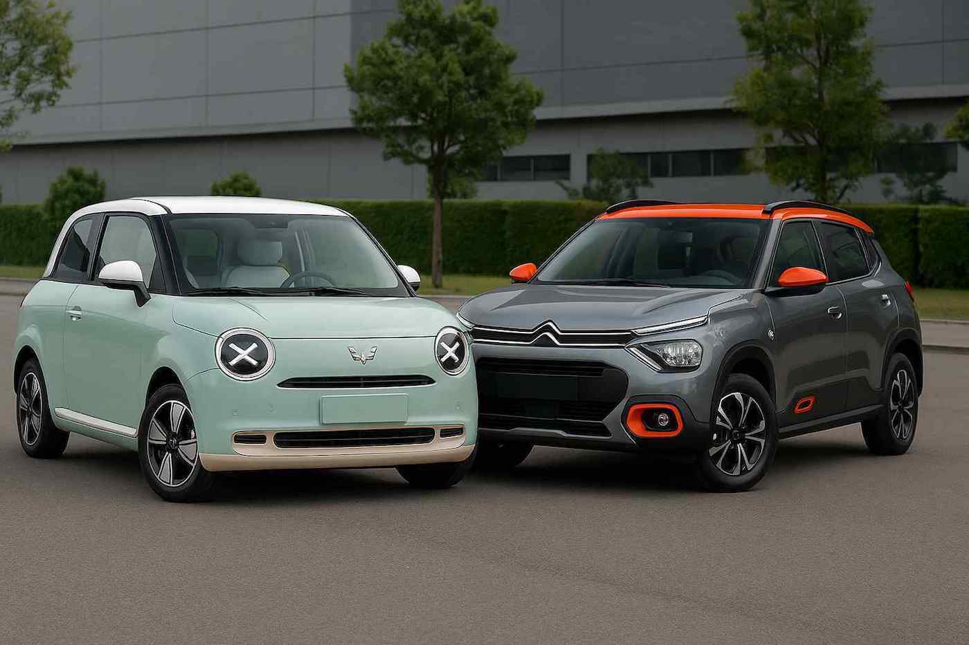 Ilustrasi perbandingan antara Wuling Binguo EV melawan Ë-C3. Foto dibuat oleh AI untuk KabarBursa.com