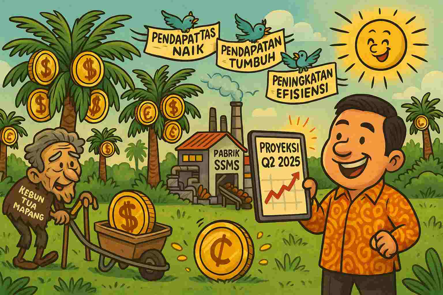 llustrasi emiten PT Sawit Sumbermas Sarana Tbk atau SSMS. (Gambar dibuat oleh AI untuk KabarBursa.com)