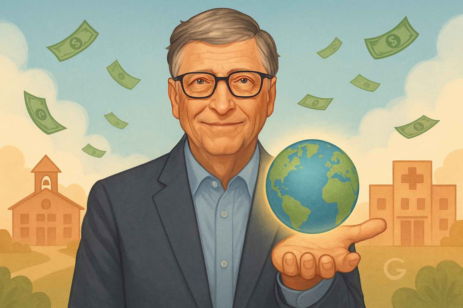 Bill Gates siapkan Rp3.300 triliun untuk Gates Foundation hingga 2045. Komitmen 99% hartanya akan didonasikan untuk filantropi kesehatan dan pendidikan. Gambar dibuat oleh AI untuk KabarBursa.com.