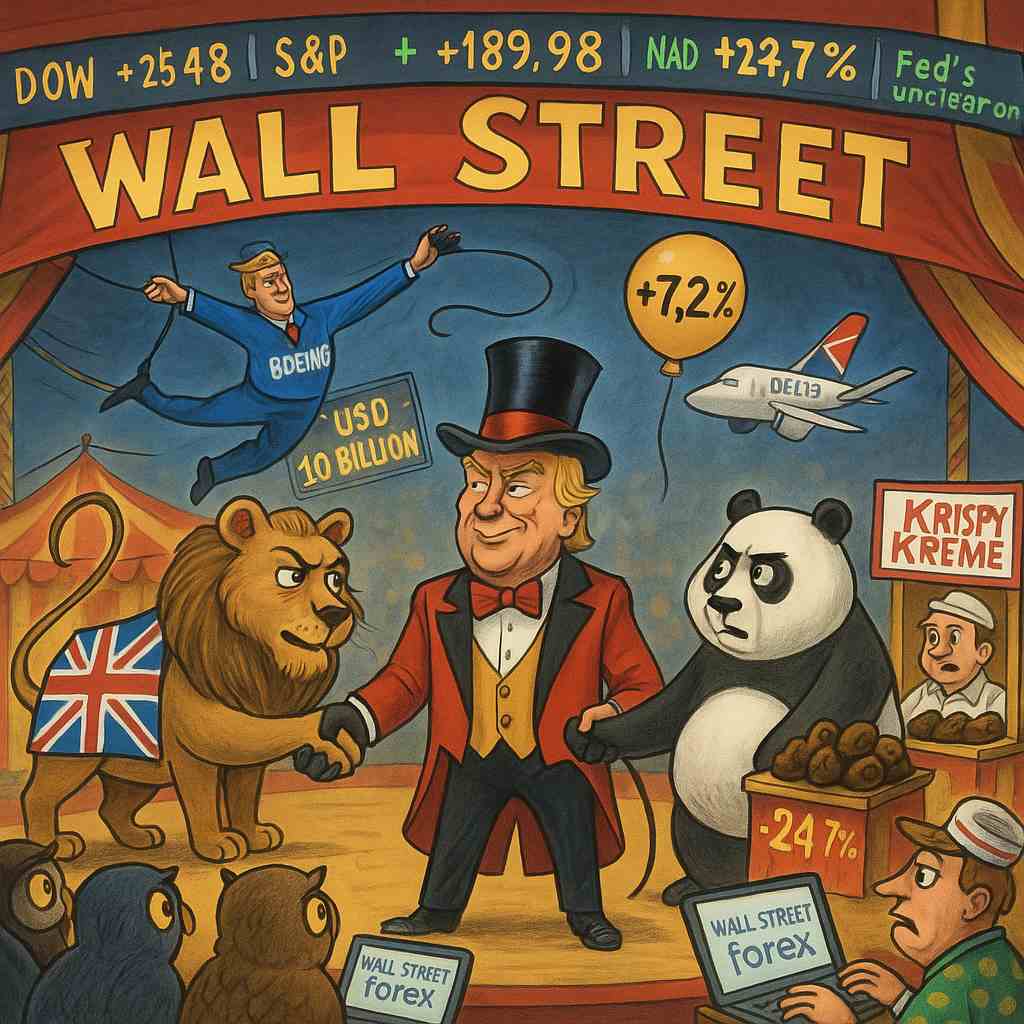 Ilustrasi Wall Street yang naik tersulut adanya kesepakatan AS dengan Inggris. (Gambar dibuat oleh AI untuk KabarBursa.com)