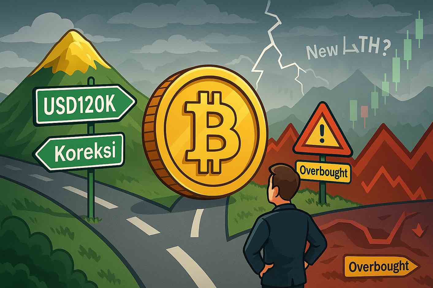 BTC tembus USD100.000, analis proyeksikan target baru USD107.000–USD120.000. Simak potensi koreksi dan sinyal teknikal terbaru. Gambar dibuat oleh AI untuk KabarBursa.com.