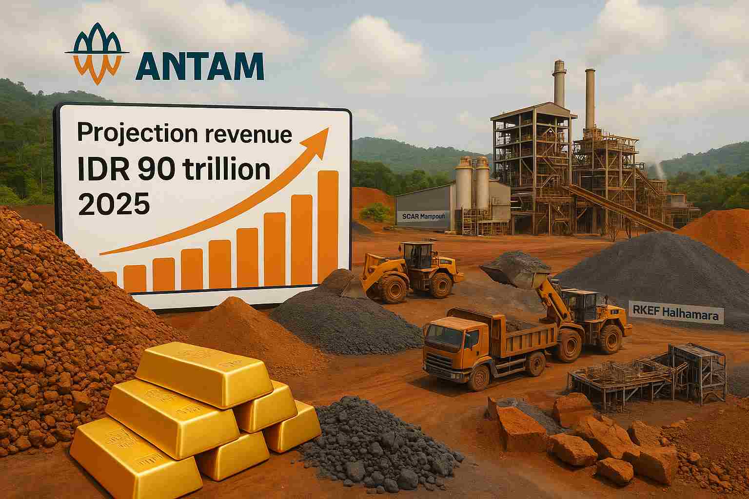 Ilustrasi proyeksi pendapatan PT Aneka Tambang Tbk di 2025.