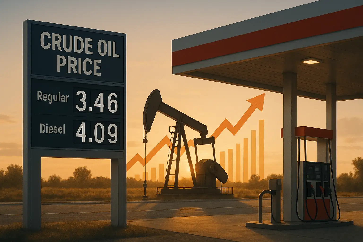 Harga minyak naik usai inflasi AS melandai dan tarif AS–China longgar. Brent tembus USD66,63 per barel, WTI ke USD63,67. Gambar dibuat oleh AI untuk KabarBirsa.com.