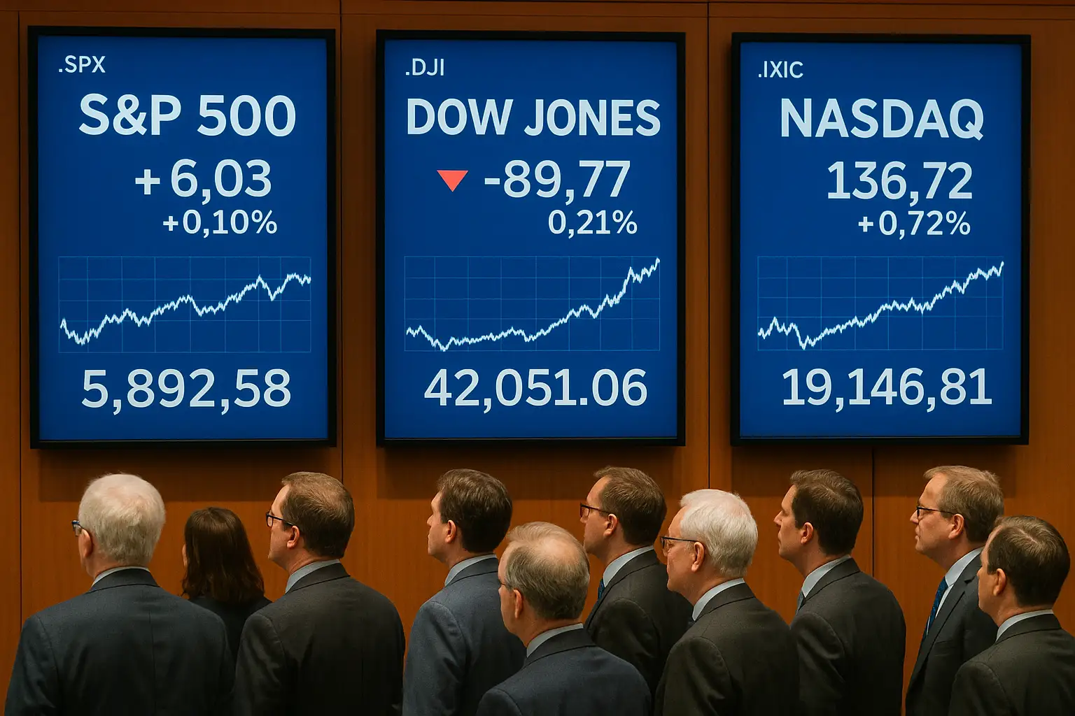 Ilustrasi kondisi Wall Street, sejumlah investor memperhatikan beberapa indeks penting.