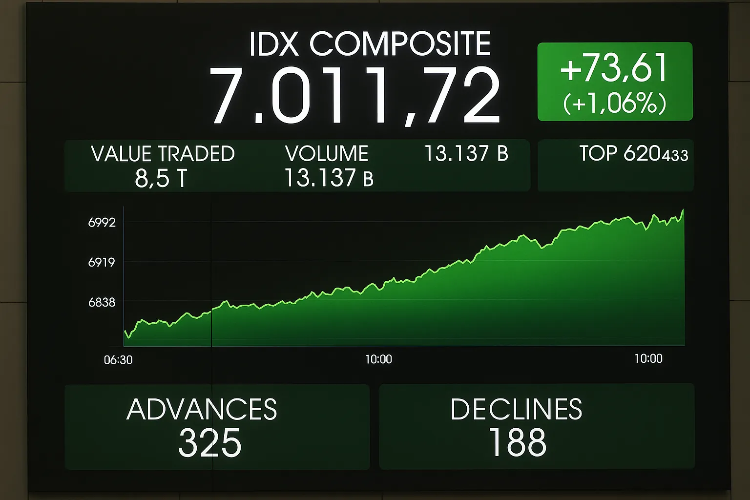Ilustrasi IHSG berhasil tembus level 7.000.