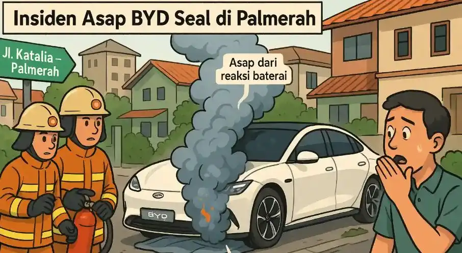 Ilustrasi Insiden mobil BYD berasap di Palmerah yang sempat menggegerkan publik pada awal Mei 2025
