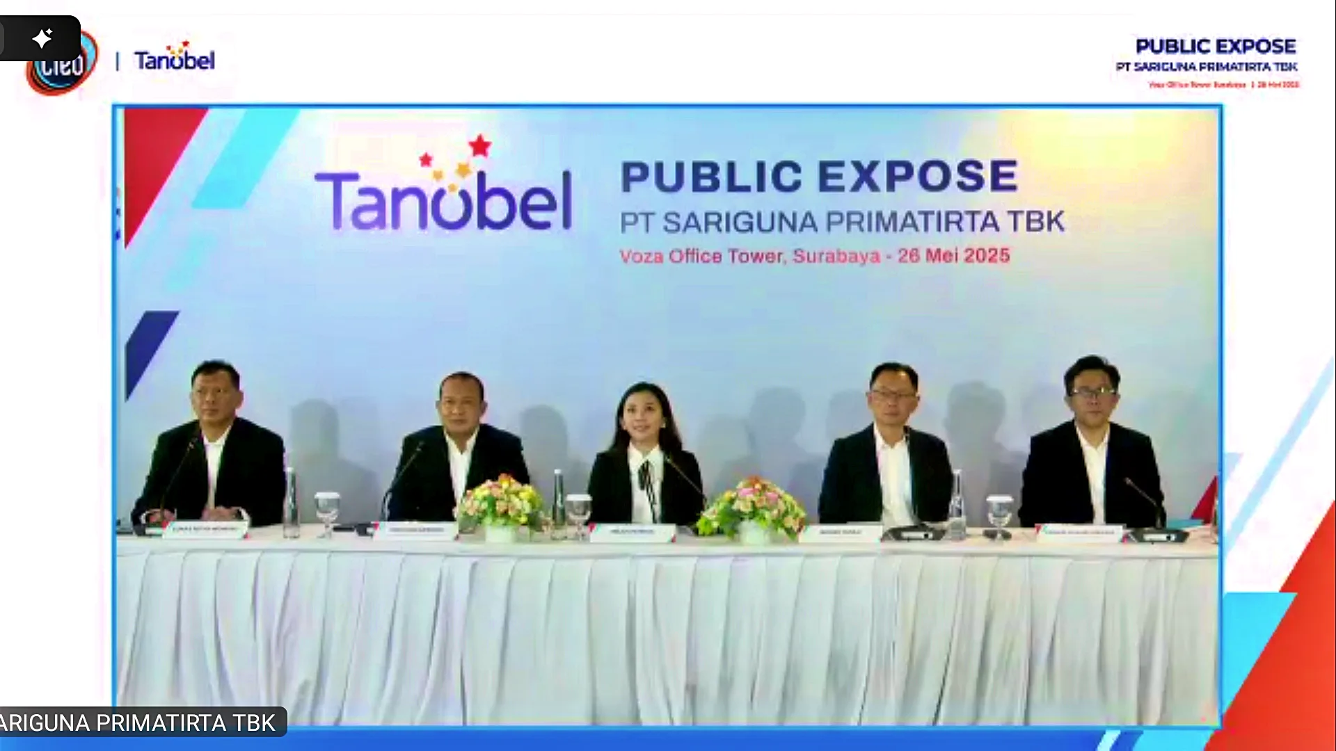 Paparan publik atau public expose (pubex) Sariguna Primatirta atau emiten air minum dalam kemasan (AMDK) berkode saham CLEO. (Foto: Tangkapan Layar/Desty Luthfiani)
