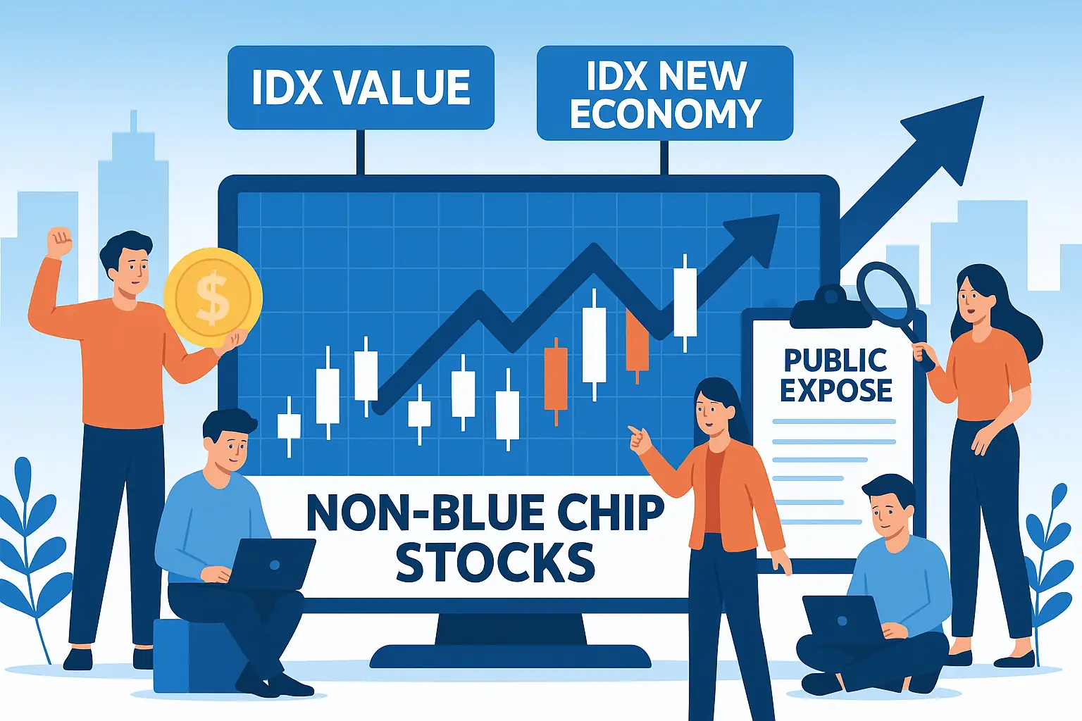 Ilustrasi saham non-blue chip dan indeks terbaru.