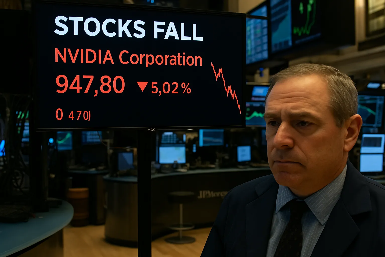 Ilustrasi Wall Street dan kondisi Nvidia.