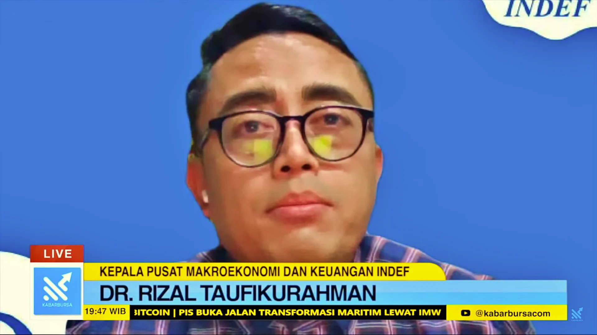 Rizal Taufikurahman, ekonom dari Institute for Development of Economics and Finance atau Indef dalam Dialog Analis program Kabar Bursa Hari Ini di kanal YouTube KabarBursaCom. (Foto: Tangkapan Layar)