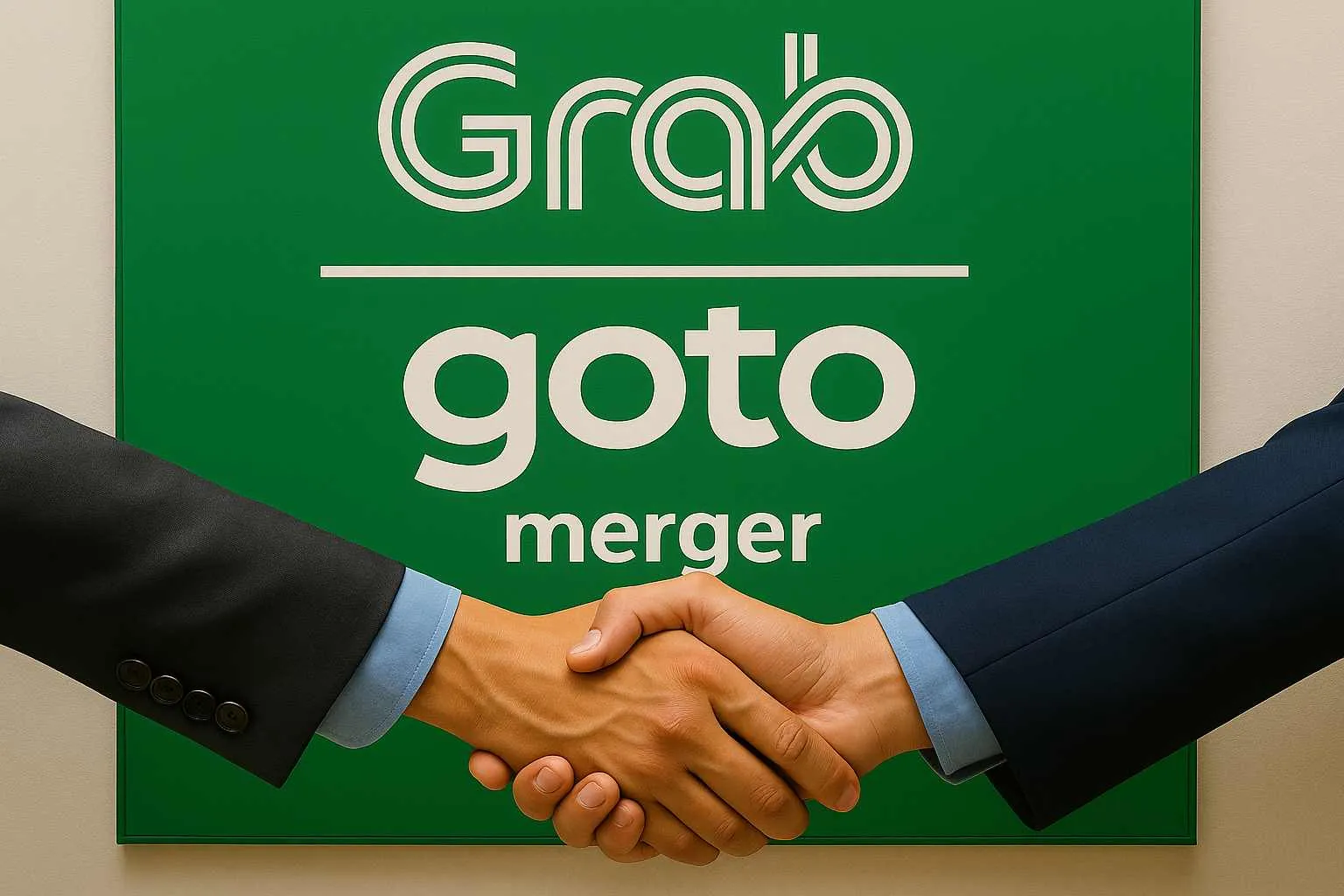 Ilustrasi rencana akuisisi GOTO oleh Grab. (Gambar dibuat oleh AI untuk KabarBursa.com)
