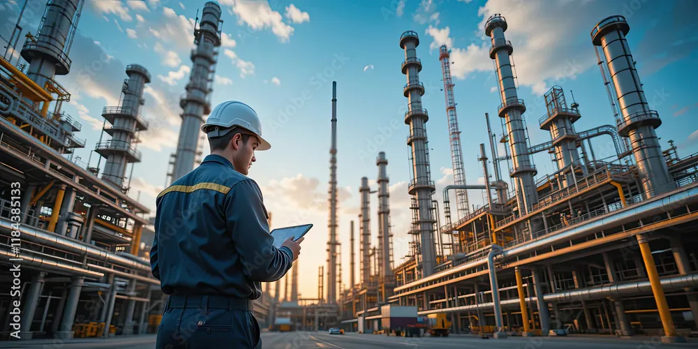 Ilustrasi seorang pekerja sedang memeriksa industri minyak dan gas. (Foto: Adobe Stock)