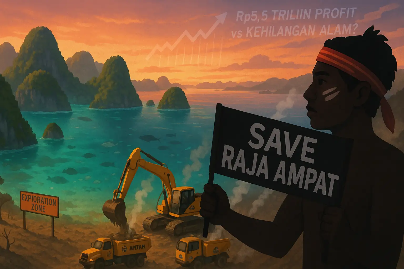 Ilustrasi dampak penambangan vs harga saham ANTM. Foto dibuat oleh AI untuk KabarBursa.com