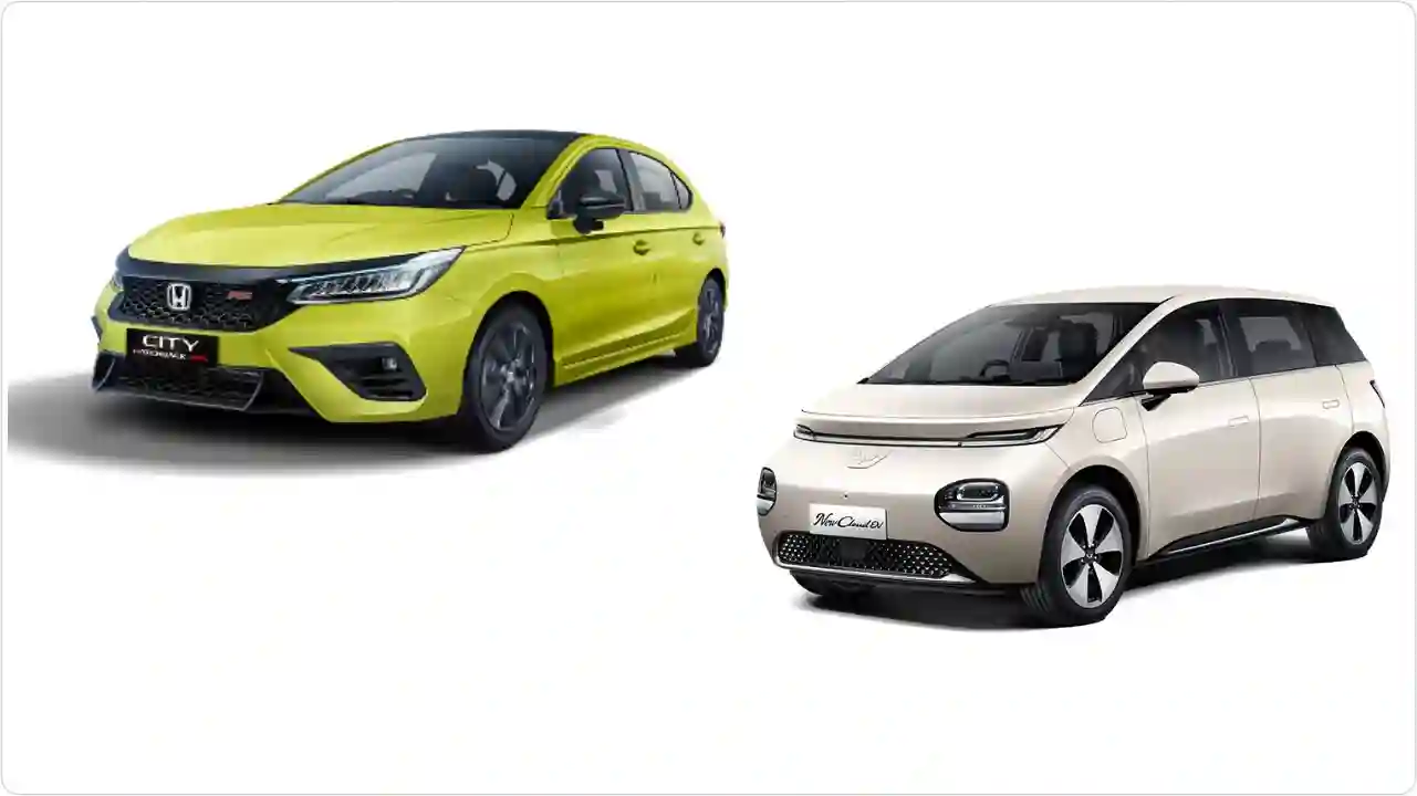 Komparasi Honda City Hatchback RS dan Wuling New Cloud EV, mobil listrik vs bensin. (Foto: Kolase Dok. HPM dan Wuling)