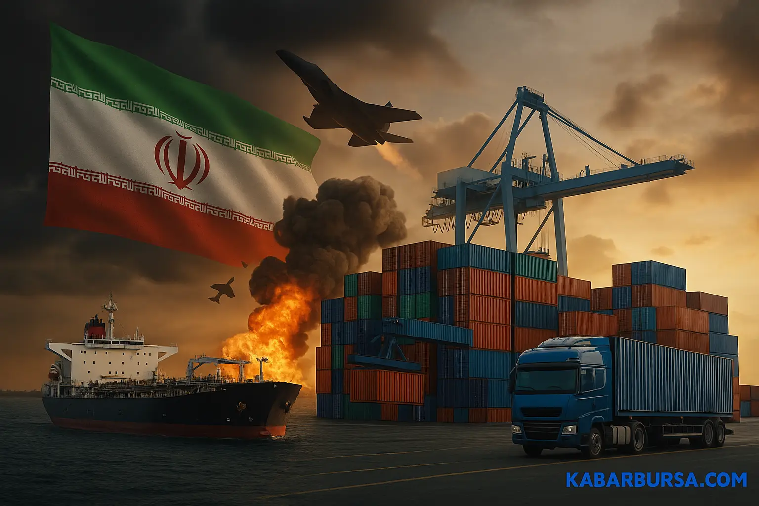 Ilustrasi dampak perang Iran-Israel terhadap emiten di sektor logistik. Foto dibuat oleh AI untuk KabarBursa.com.