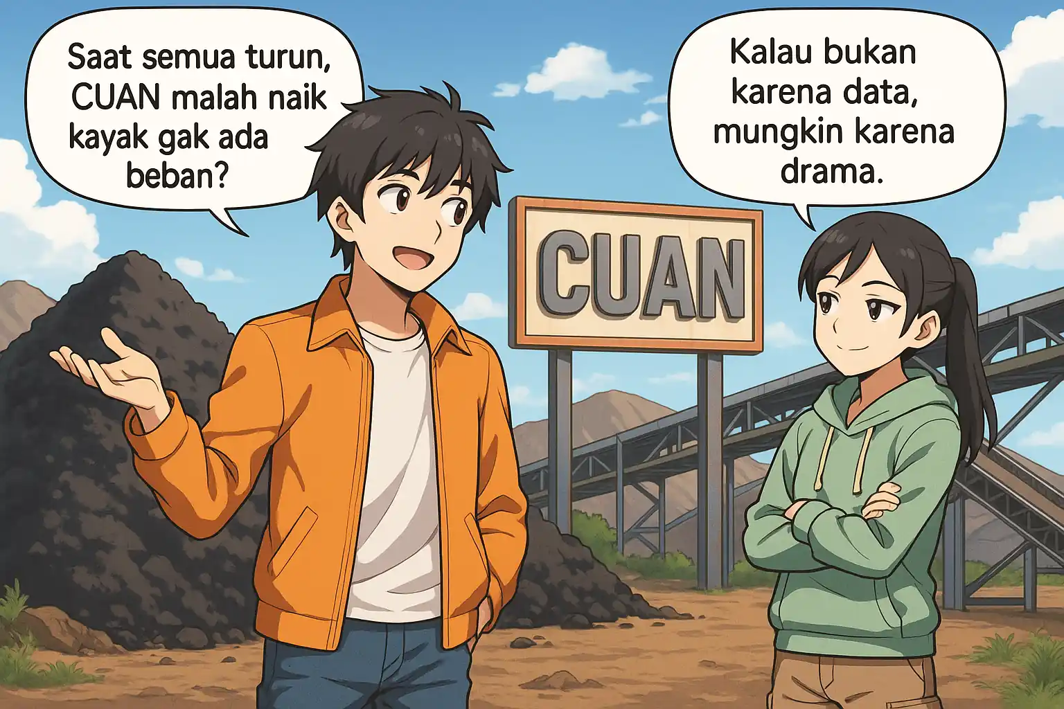 Saham CUAN naik 4 persen lebih saat PTBA, ITMG, dan AADI melemah. Apakah ini sinyal akumulasi atau hanya pantulan teknikal semata? Gambar dibuat oleh AI dan dik