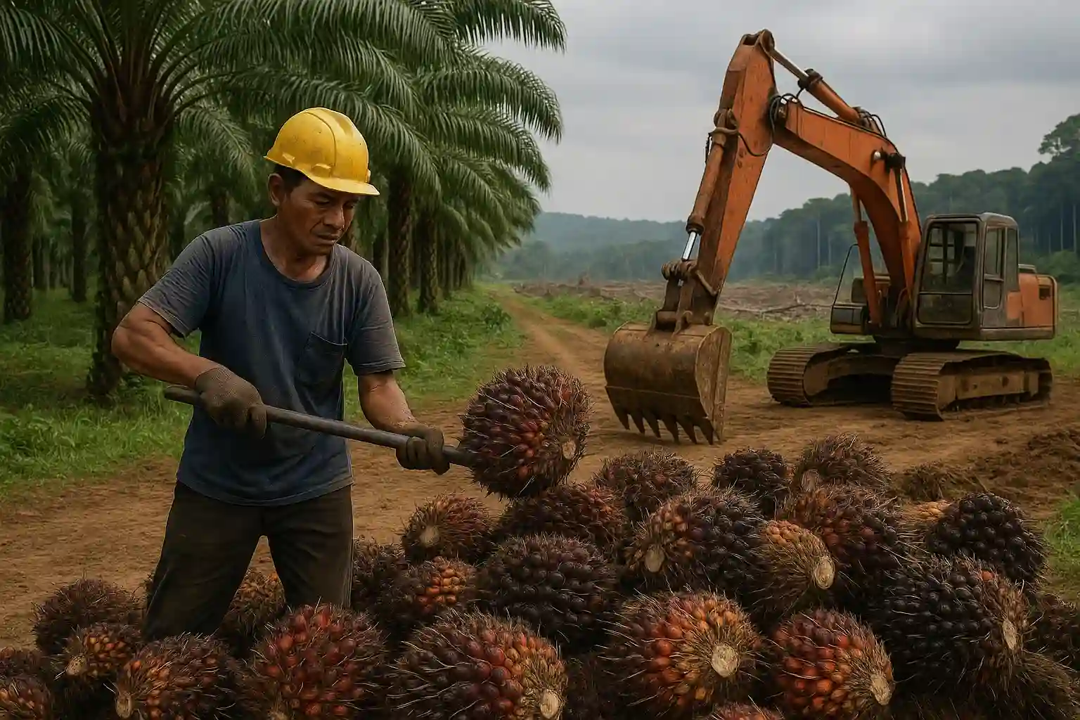 Ilustrasi pekerja di perkebunan sawit.