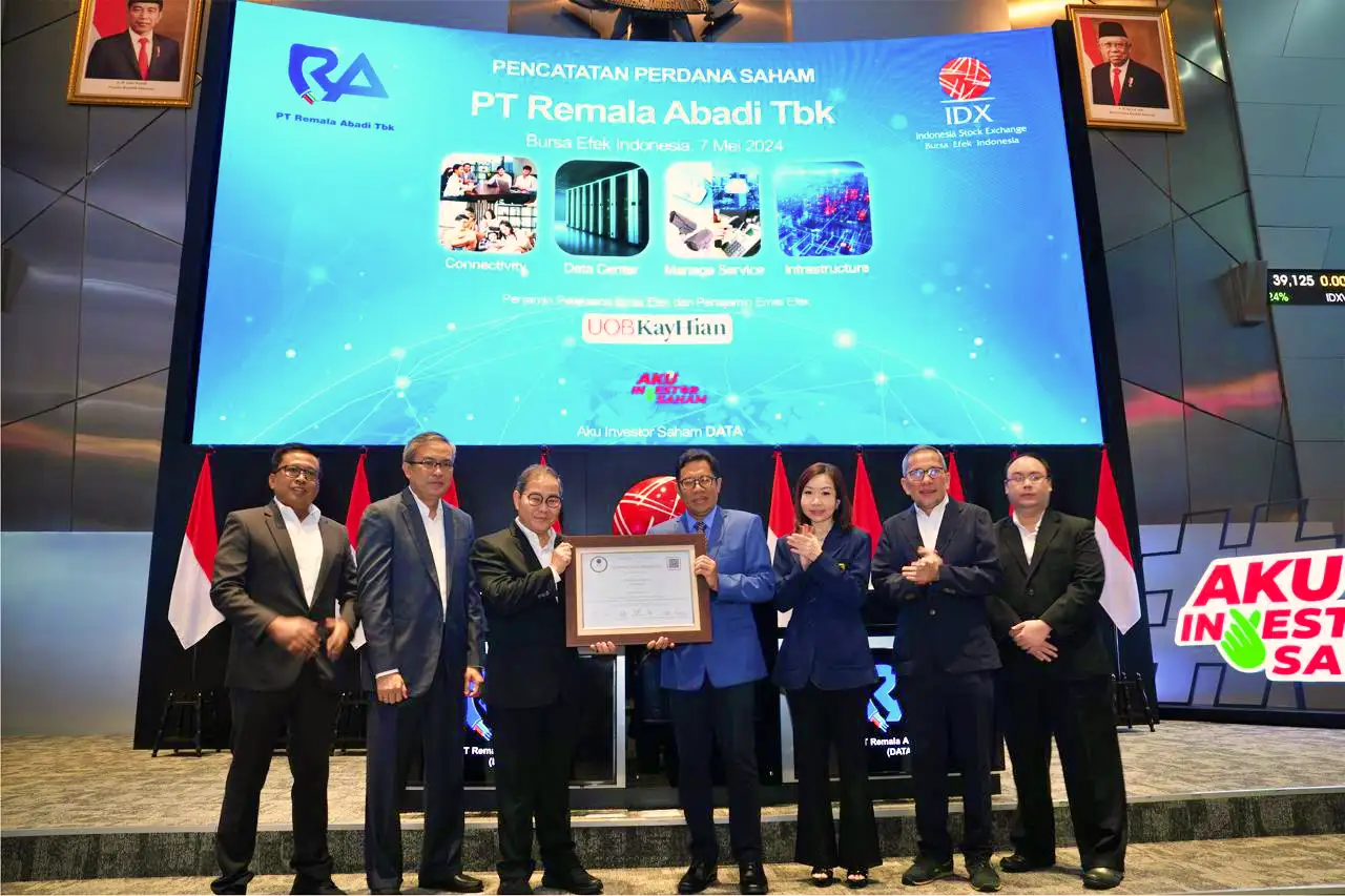 PT Remala Abadi Tbk mengumumkan pencatatan perdana saham (IPO) hari ini tanggal 7 Mei 2024 di Bursa Efek Indonesia dengan kode saham (ticker) ‘DATA’. (Foto: Dok. Remala Abadi)
