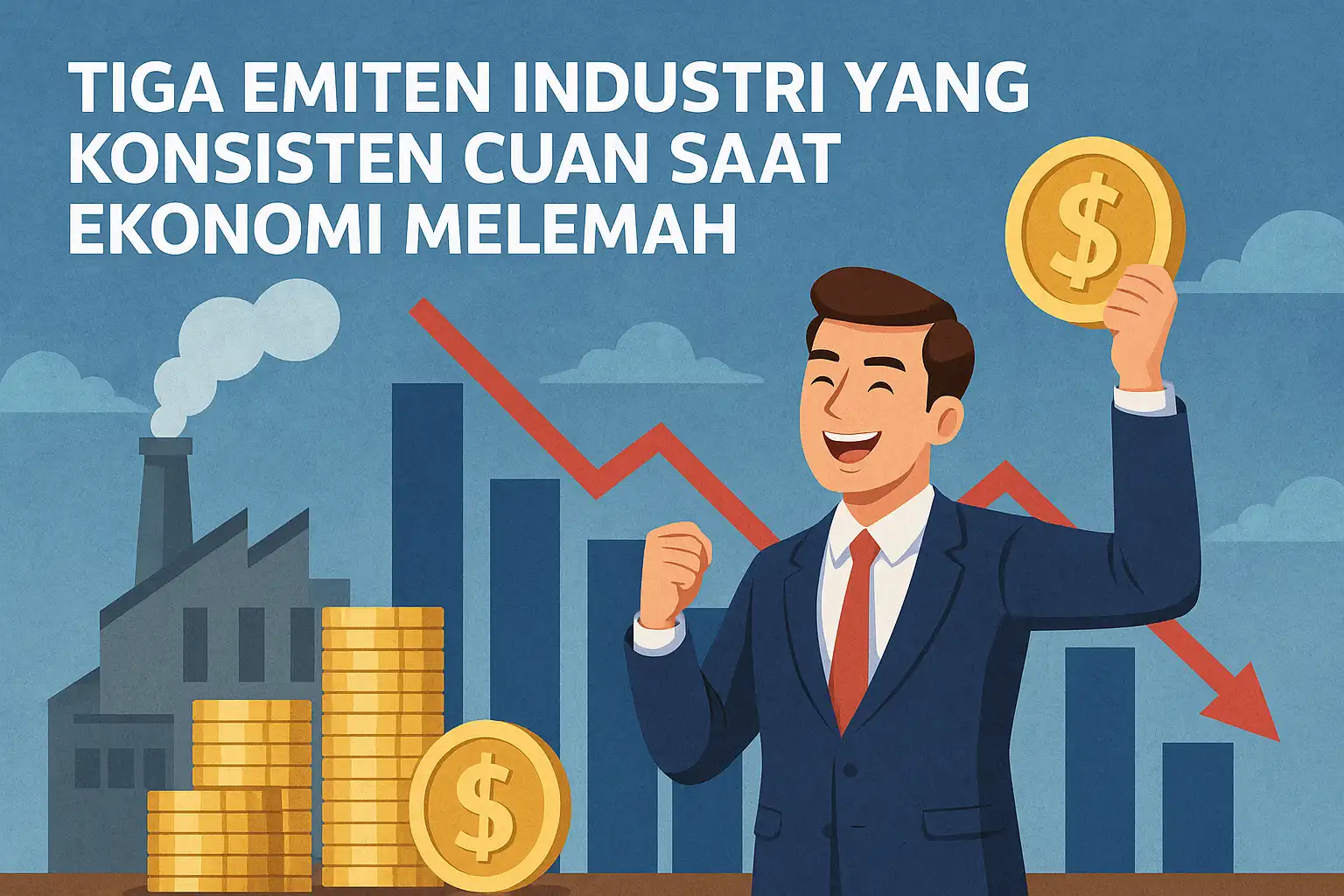 Ilustrasi emiten di sektor industri yang tahan krisis. Gambar dibuat oleh AI untuk KabarBursa.com.