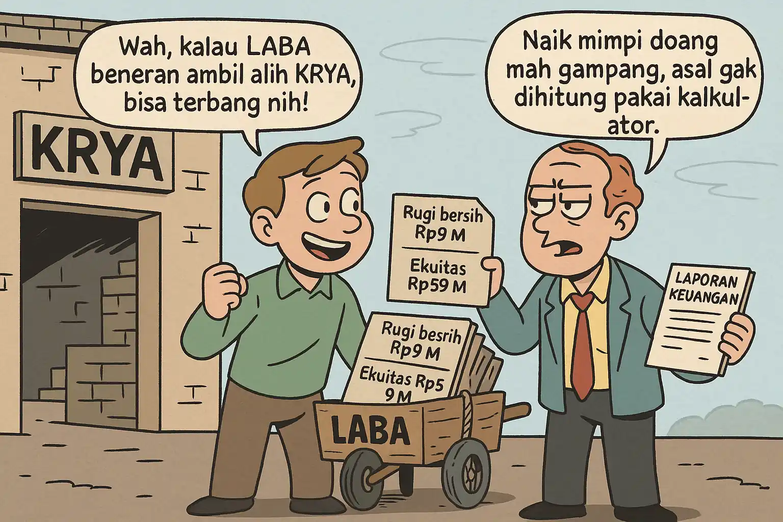LABA naik 21 persen dalam lima hari. Pasar menduga akuisisi KRYA akan ditopang LABA. Tapi benarkah dompetnya cukup tebal? Gambar dibuat oleh AI untuk KabarBursa