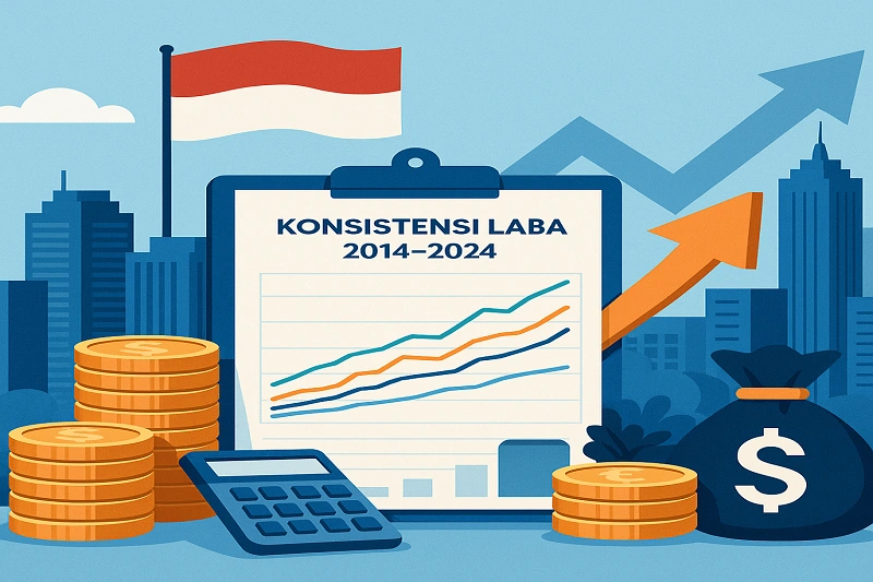 Ilustrasi empat emiten yang tidak pernah rugi selama 10 tahun. Gambar dibuat oleh AI untuk KabarBursa.com.