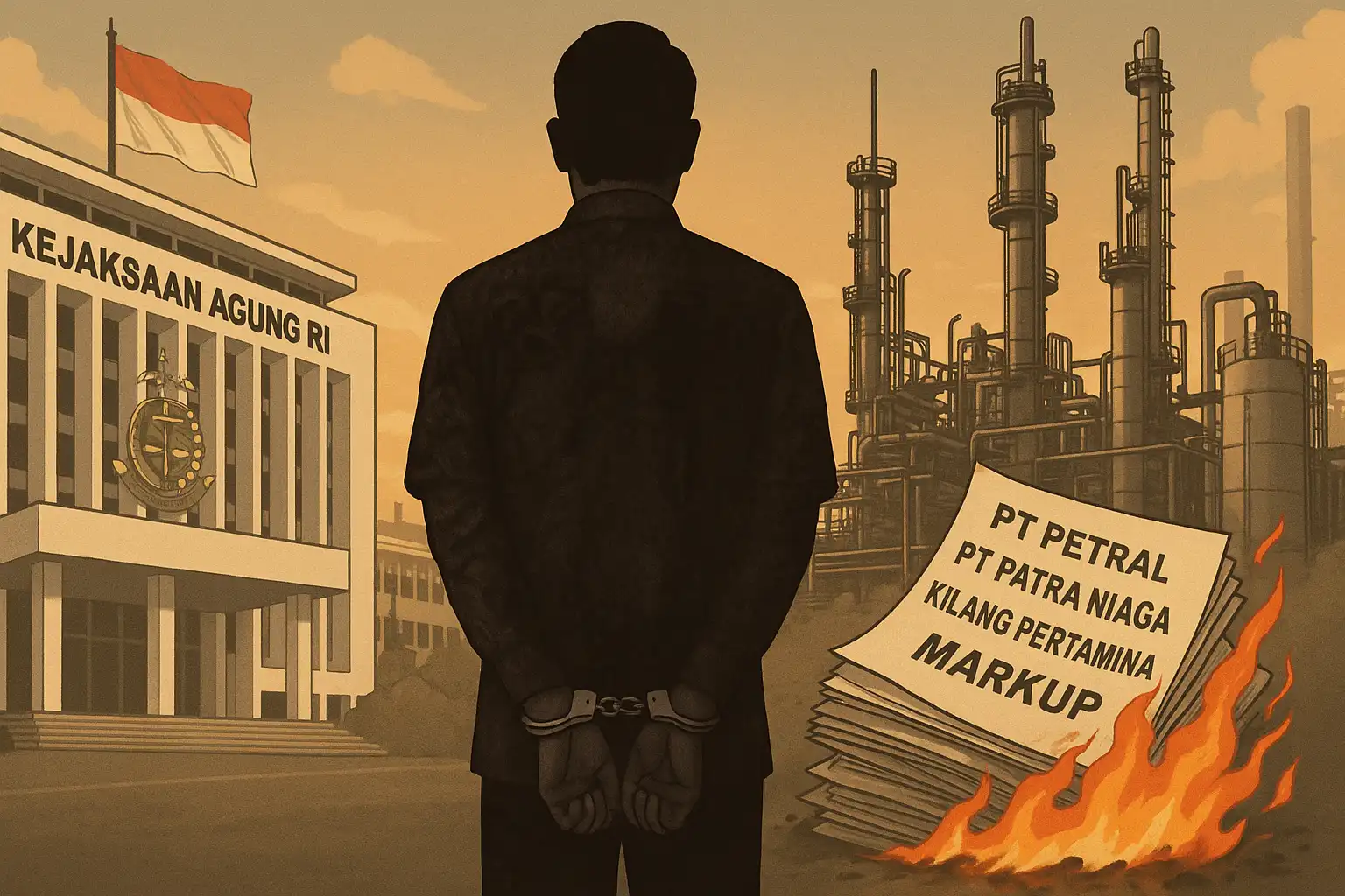 Ilustrasi penetapan MRC sebagai tersangka. Gambar dibuat oleh AI untuk KabarBursa.com. 