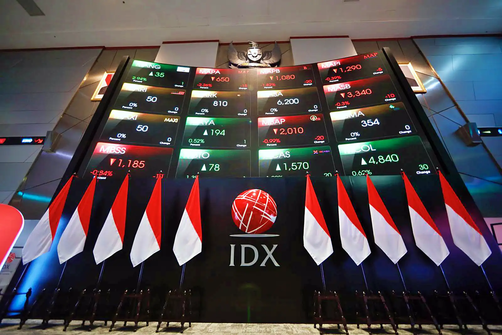 Layar pantau saham di pusat main hall Bursa Efek Indonesia (BEI), Jakarta, Rabu, 21 Maret 2025. (Foto: Dok. KabarBursa)